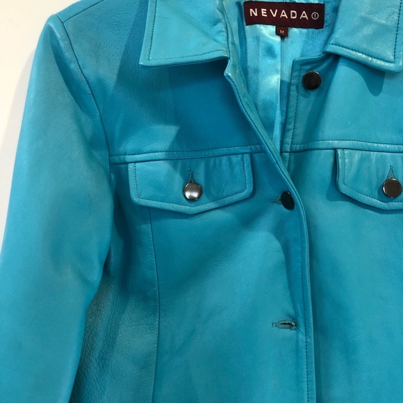 Vintage Genuine Leather Jacket- Turquoise Jacket - Picture 2 of 7